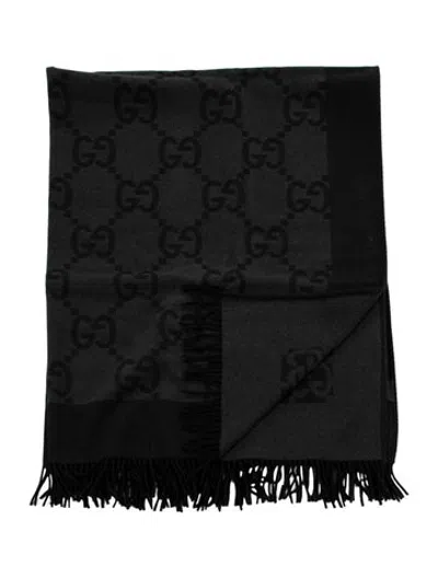 Pre-owned Gucci Wool Jumbo Gg Throw Blanket In Black/grey
