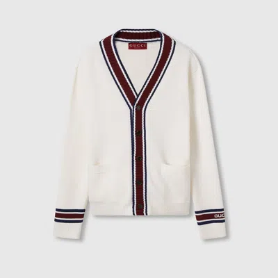 Gucci Wool Knit Cardigan With Intarsia In White