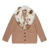 Gucci Wool Knit Coat With Shearling Collar 'neutrals' In Brown