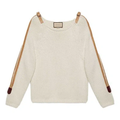GUCCI GUCCI WOOL KNIT JUMPER WITH LEATHER DETAIL 'BEIGE'