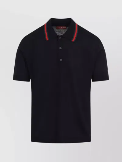 Gucci Wool Knit Polo Shirt In Black