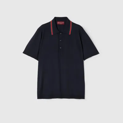 GUCCI GUCCI WOOL KNIT POLO SHIRT WITH WEB