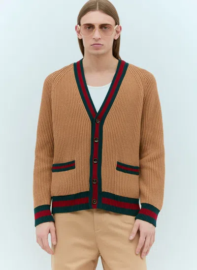 Gucci Beige Web Tape Cardigan In Multi