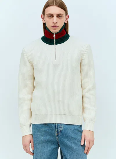 Gucci Wool Knit Web Sweater In Cream