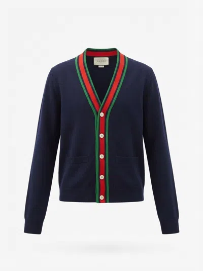 Gucci Wool Knitted Cardigan In Blue