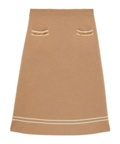 Gucci Wool Knitted Skirt In Brown