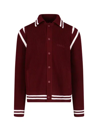 Gucci Wool Logo Cardigan In Red