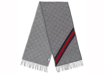 Pre-owned Gucci Wool Logo Scarf In Zinc/blue