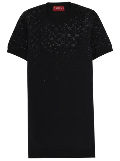 Gucci Wool Mini Dress With Viscone Blend In Black