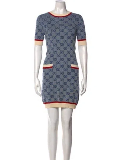 Pre-owned Gucci Wool Mini Dress In Blue