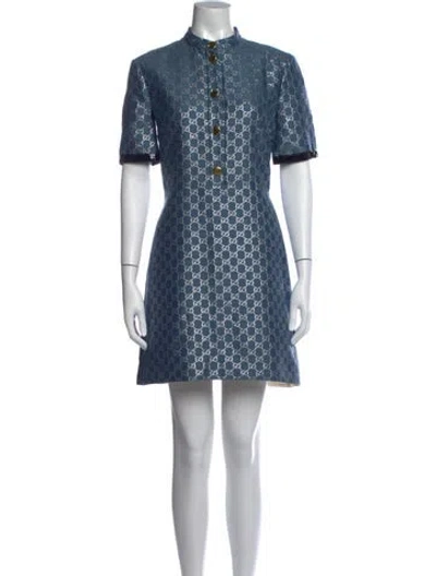 Pre-owned Gucci Wool Mini Dress In Blue