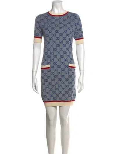 Pre-owned Gucci Wool Mini Dress In Blue