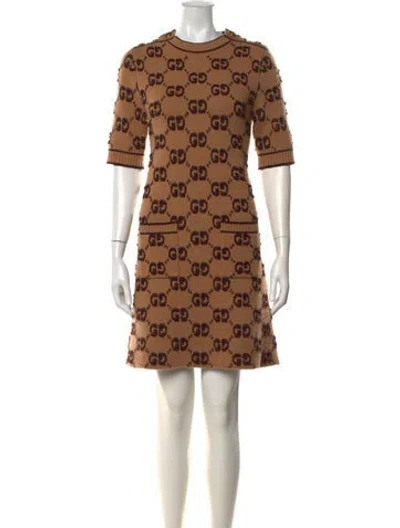 Pre-owned Gucci Wool Mini Dress In Brown