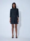 Gucci Womens Horsebit Long-sleeves Wool Mini Dress Ardesia Grey In Blue
