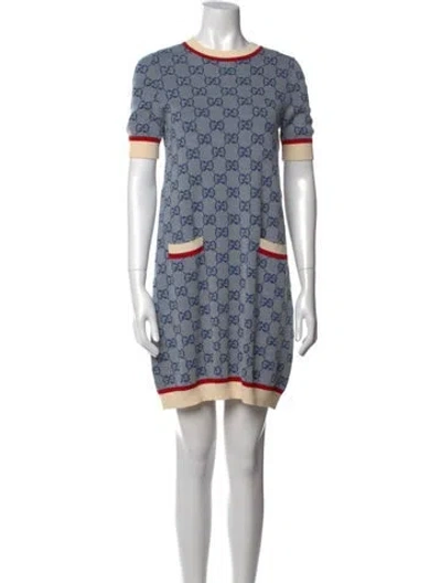 Pre-owned Gucci Wool Mini Dress W/ Tags In Blue