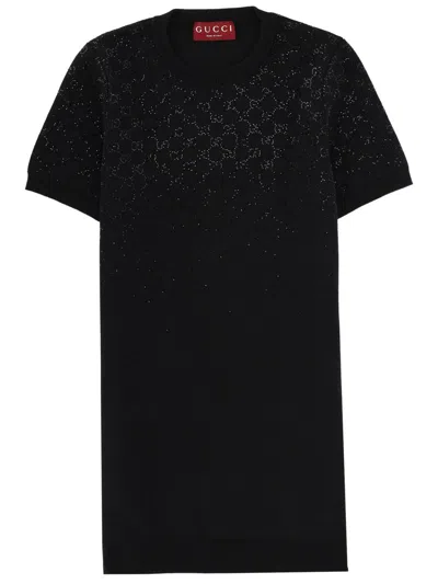 Gucci Wool Mini Dress With Viscone Blend In Black