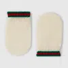 Gucci Wool Mittens With Web In Neutral