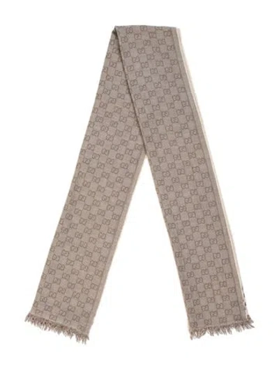 Pre-owned Gucci Wool Monogram Pattern Scarf In Brown