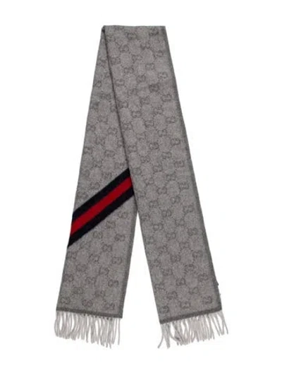 Pre-owned Gucci Wool Monogram Pattern Scarf In Gray