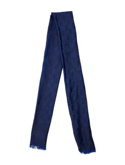 Pre-owned Gucci Wool Monogram Scarf Wool Scarf In Blue