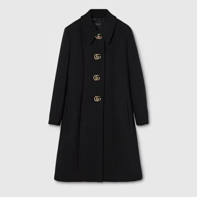 Gucci Wool Natté Coat With Double G Button In Black
