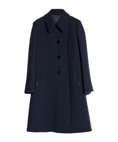Gucci Wool Natté Coat With Horsebit In Dark Blue