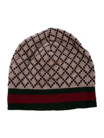 Pre-owned Gucci Wool Neutral And Multicolor Patterned Beanie  W/tags In Neutrals