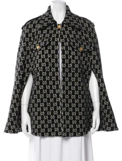 Pre-owned Gucci Wool Patterned Cape In Black
