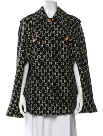 Pre-owned Gucci Wool Patterned Cape In Black