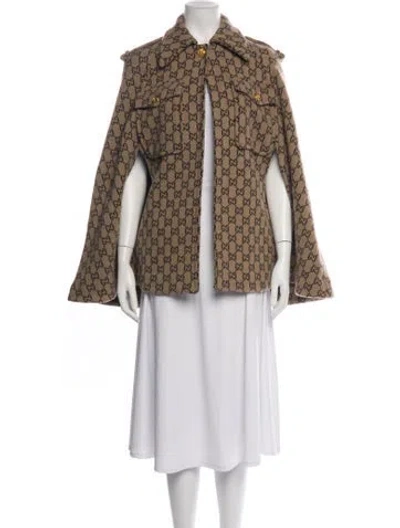 Pre-owned Gucci Wool Patterned Cape In Brown