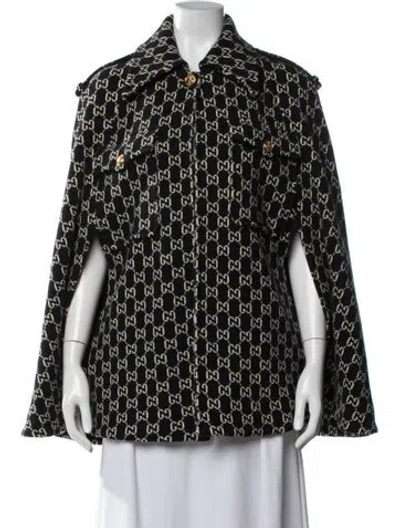 Pre-owned Gucci Wool Patterned Cape W/ Tags In Black