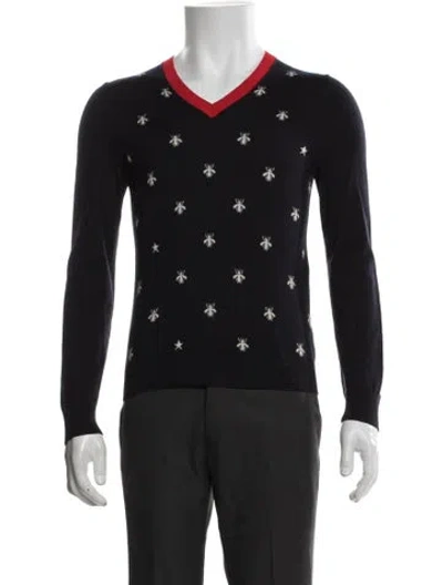 Pre-owned Gucci Wool Patterned Sweater In Blue