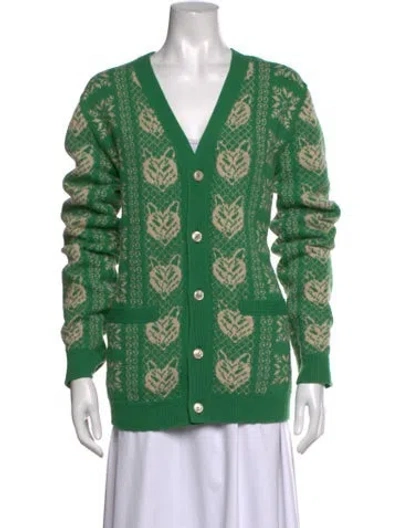 Pre-owned Gucci Wool Patterned Sweater In Green