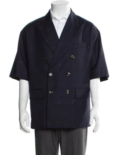 Pre-owned Gucci Wool Plaid Print Blazer In Blue