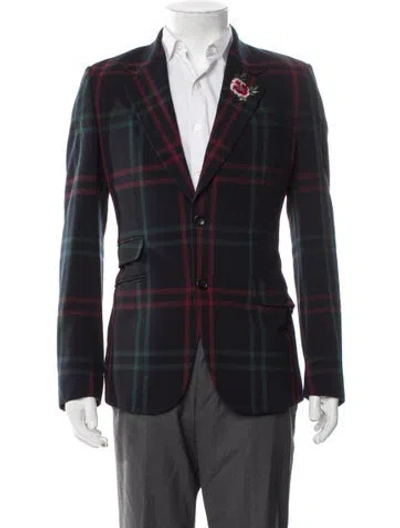 Pre-owned Gucci Wool Plaid Print Blazer In Blue