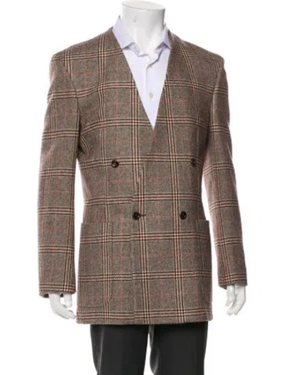 Pre-owned Gucci Wool Plaid Print Blazer In Brown