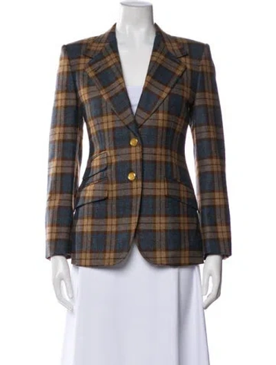 Pre-owned Gucci Wool Plaid Print Blazer In Brown