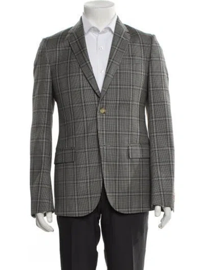 Pre-owned Gucci Wool Plaid Print Blazer In Gray