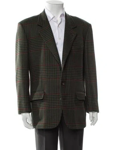 Pre-owned Gucci Wool Plaid Print Blazer In Green