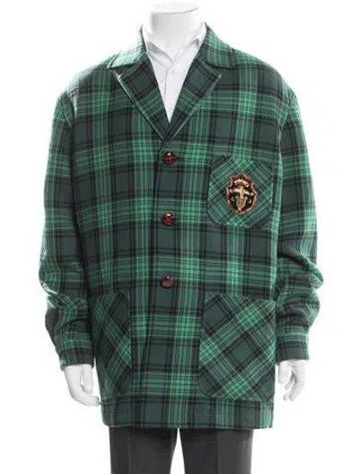 Pre-owned Gucci Wool Plaid Print Blazer In Green