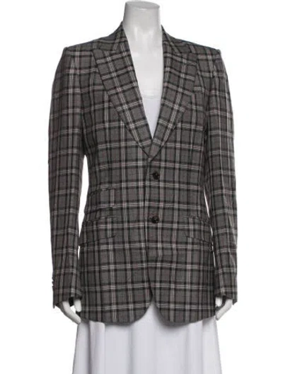 Pre-owned Gucci Wool Plaid Print Blazer In Grey
