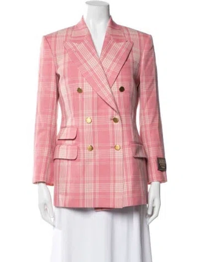 Pre-owned Gucci Wool Plaid Print Blazer In Pink