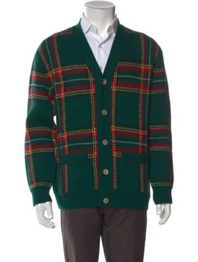 Pre-owned Gucci Wool Plaid Print Cardigan W/ Tags In Green
