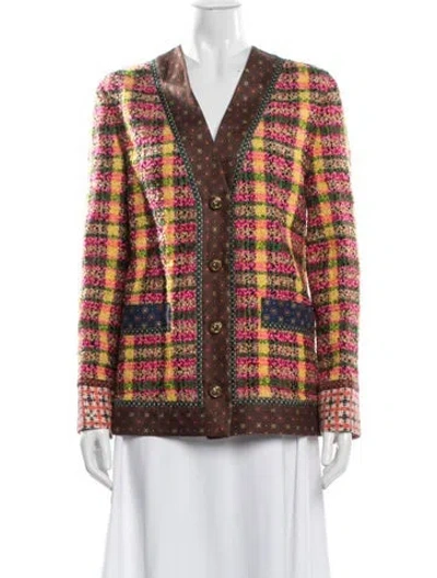 Pre-owned Gucci Wool Plaid Print Jacket In Brown
