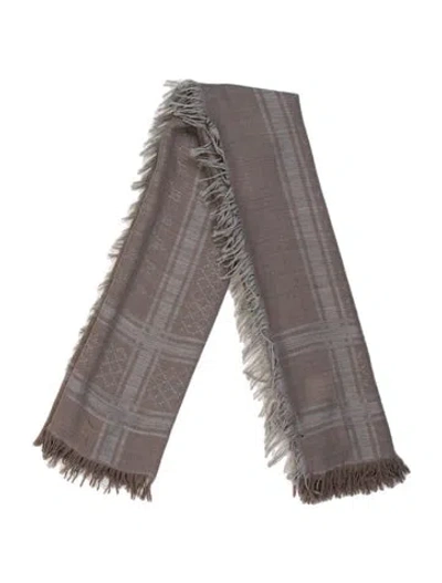 Pre-owned Gucci Wool Plaid Print Scarf In Gray