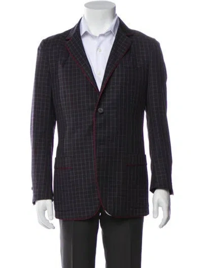 Pre-owned Gucci Wool Plaid Print Sport Coat In Blue