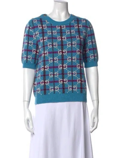 Pre-owned Gucci Wool Plaid Print Sweater In Blue