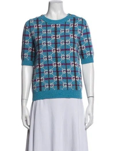 Pre-owned Gucci Wool Plaid Print Sweater In Blue