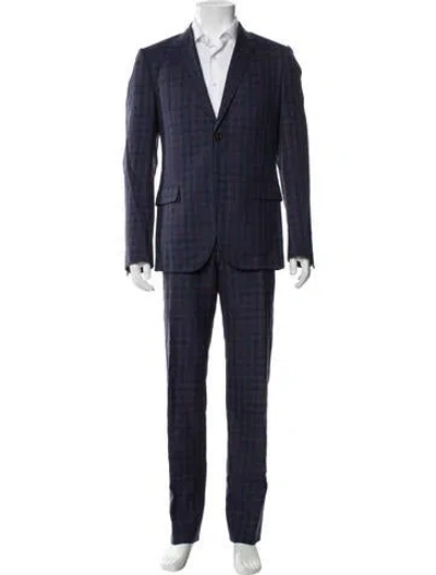 Pre-owned Gucci Wool Plaid Print Two-piece Blazer In Blue