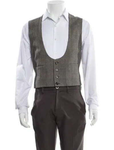 Pre-owned Gucci Wool Plaid Print Vest In Brown